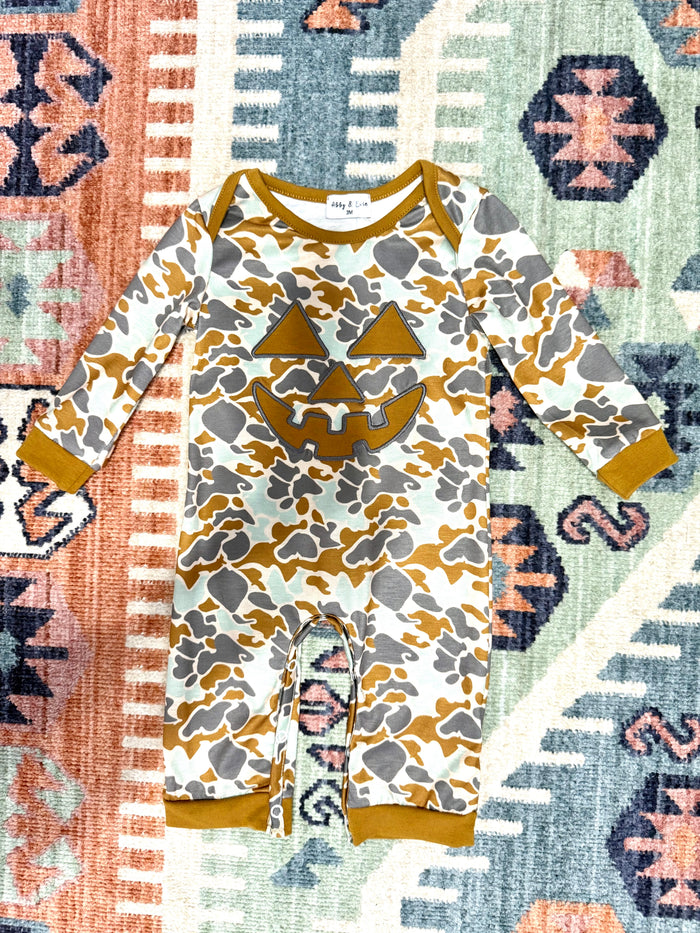 Boy’s Jack-o-latern Romper in Camo