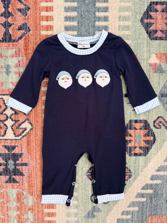 Boy’s Santa Clause Embroidered Romper in Navy