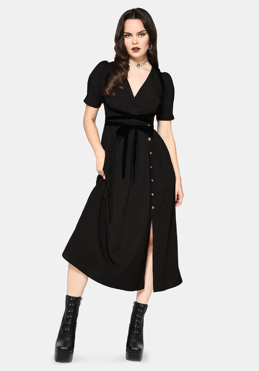 Brae Wrap Puff Sleeve Centipede Button Midaxi Dress