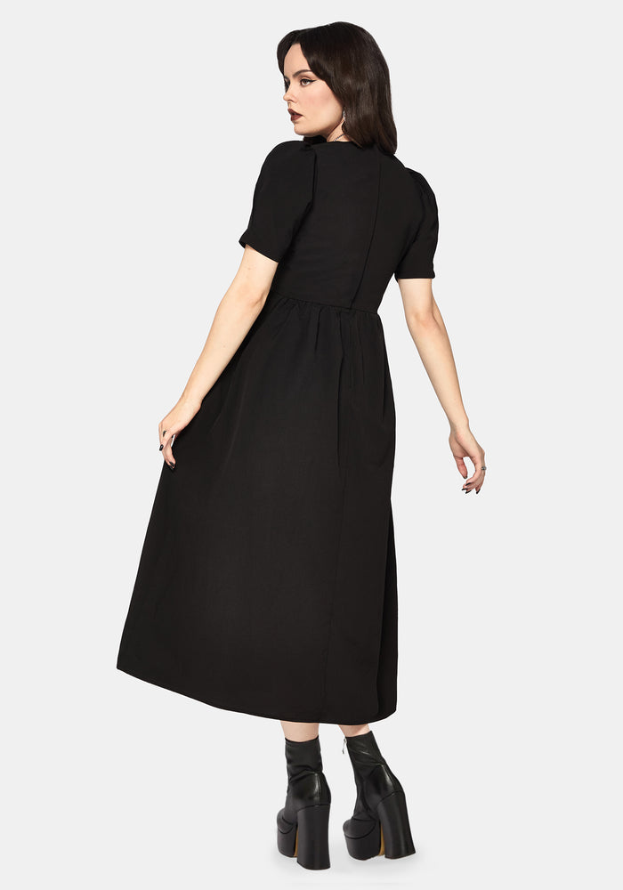 Brae Wrap Puff Sleeve Centipede Button Midaxi Dress