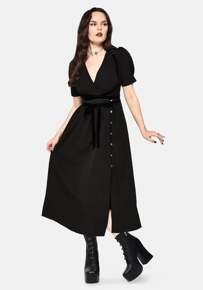 Brae Wrap Puff Sleeve Centipede Button Midaxi Dress