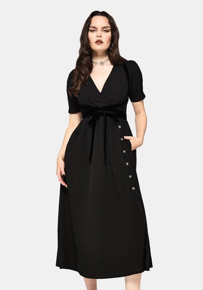 Brae Wrap Puff Sleeve Centipede Button Midaxi Dress