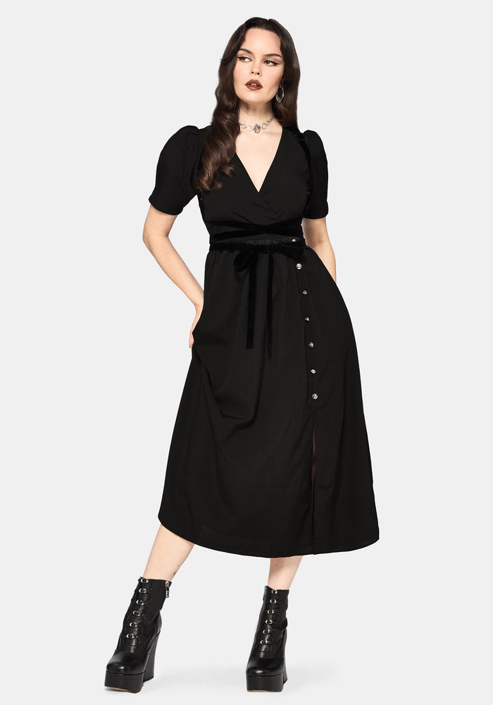 Brae Wrap Puff Sleeve Centipede Button Midaxi Dress