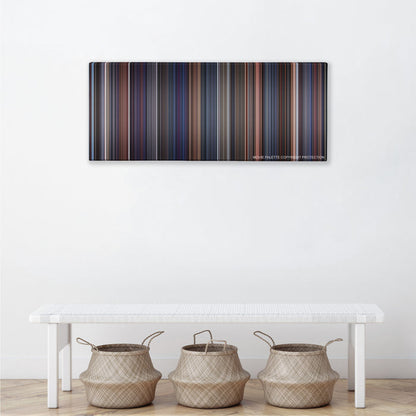 Brazil color palette canvas above a white bench with three woven baskets