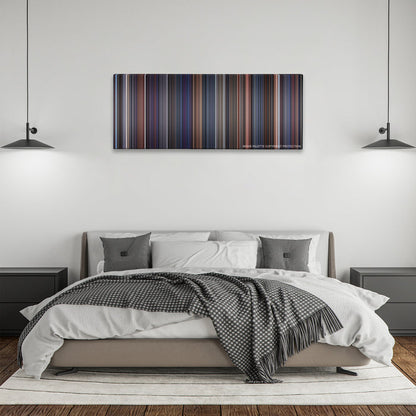 Brazil color palette canvas above a bed, between two black pendant lamps