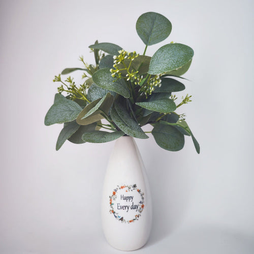 Bulk 12" Happy Artificial Eucalyptus Stems in Ceramic Vase Wholesale