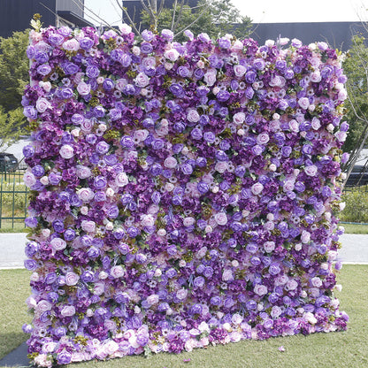Bulk 5D Purple Rose Flower Wall Arrangement for Event Flower Wall Panels Wholesale