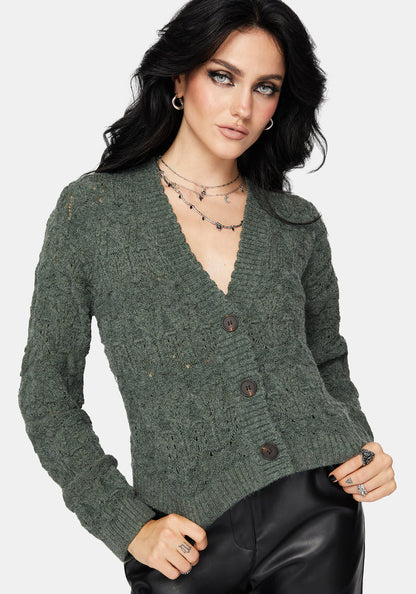 Cadmium Pointelle Knit Cardigan - Teal
