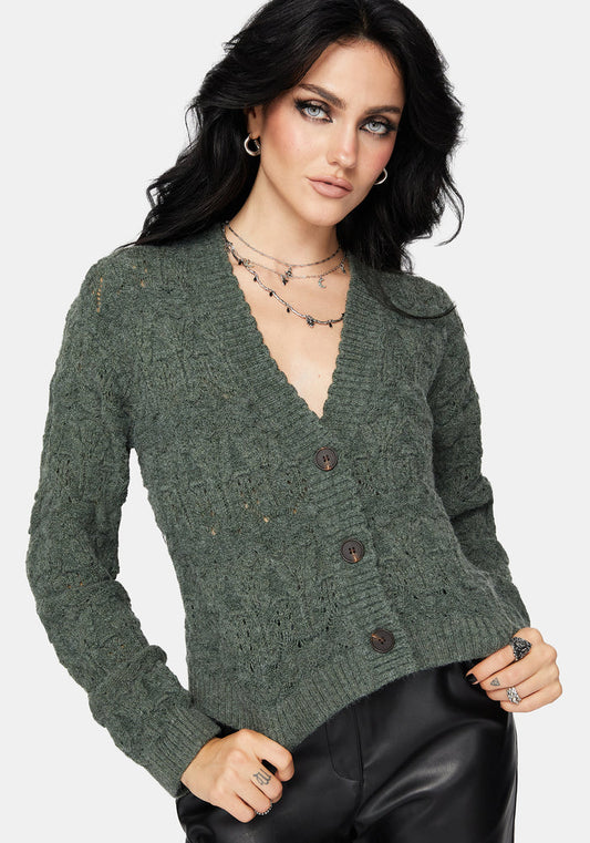 Cadmium Pointelle Knit Cardigan - Teal