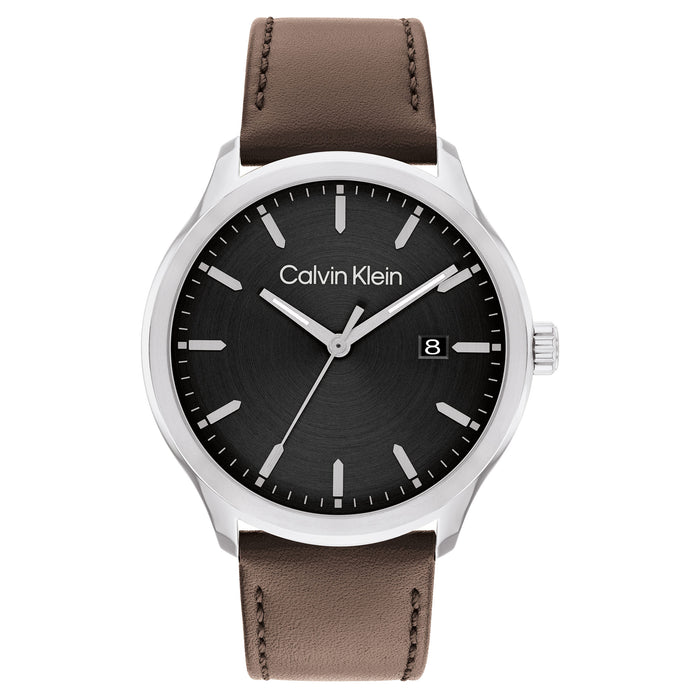 Calvin Klein Dark Brown Leather Black Dial Men's Watch - 25200354