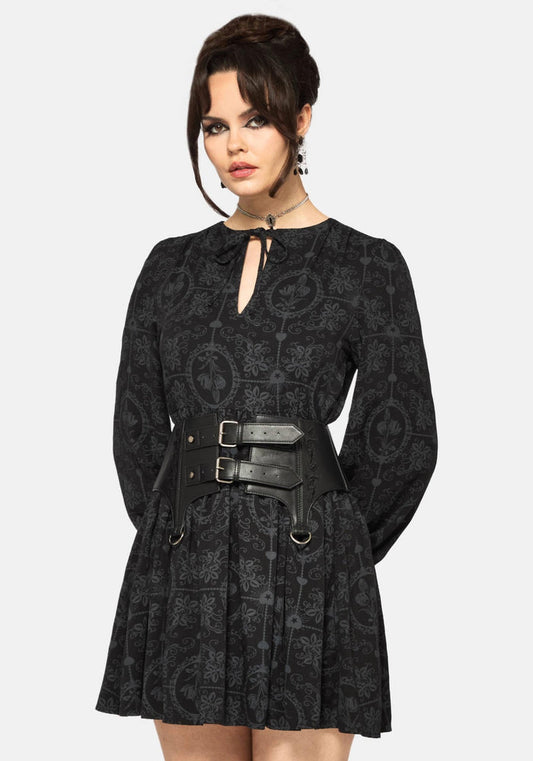 Cameo Floral Printed Tie Front Long Sleeve Mini Dress