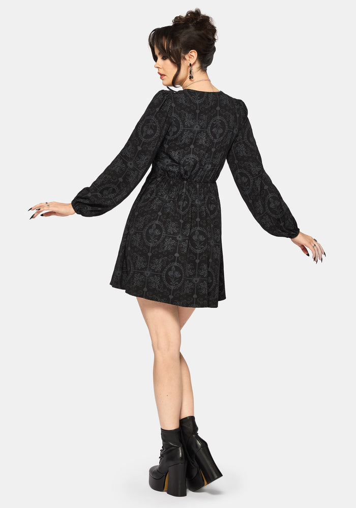 Cameo Floral Printed Tie Front Long Sleeve Mini Dress