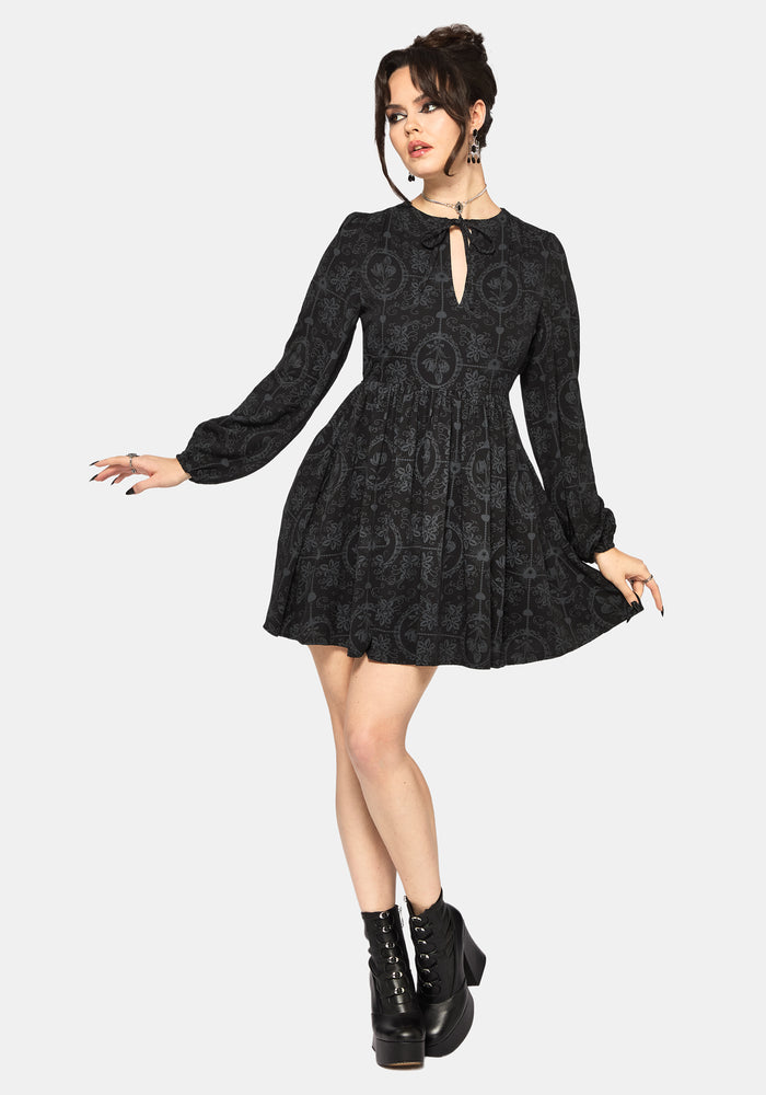 Cameo Floral Printed Tie Front Long Sleeve Mini Dress