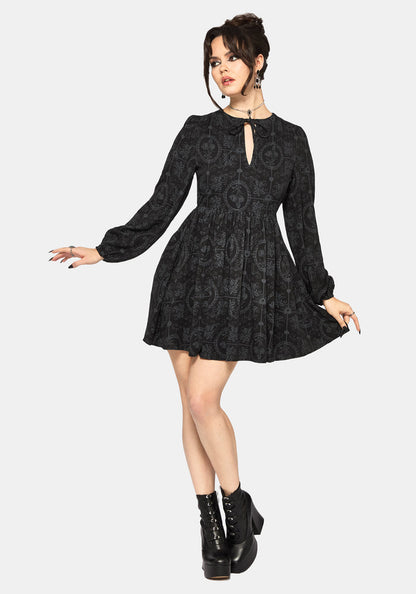 Cameo Floral Printed Tie Front Long Sleeve Mini Dress