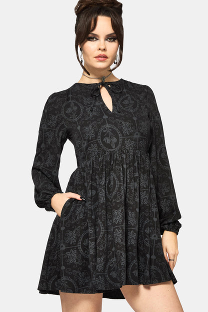 Cameo Floral Printed Tie Front Long Sleeve Mini Dress