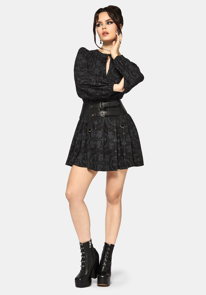 Cameo Floral Printed Tie Front Long Sleeve Mini Dress