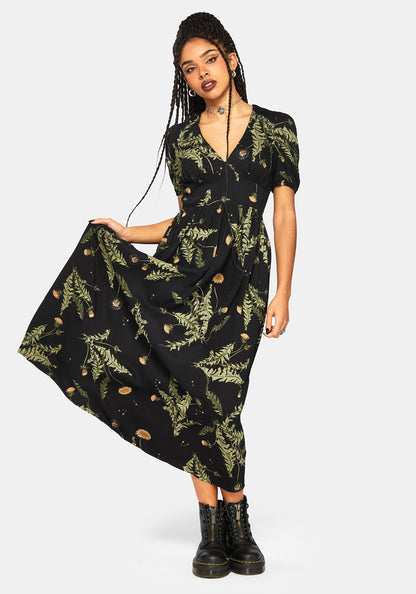Cimora Dandelion Print Puff Sleeve Maxi Dress