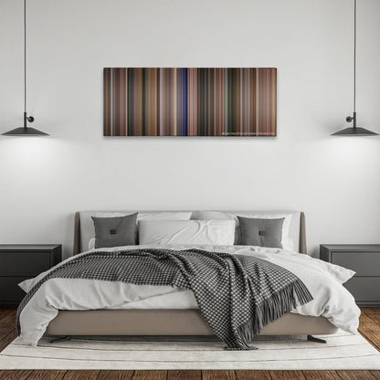 Coach Carter color palette canvas above a bed, between two black pendant lamps