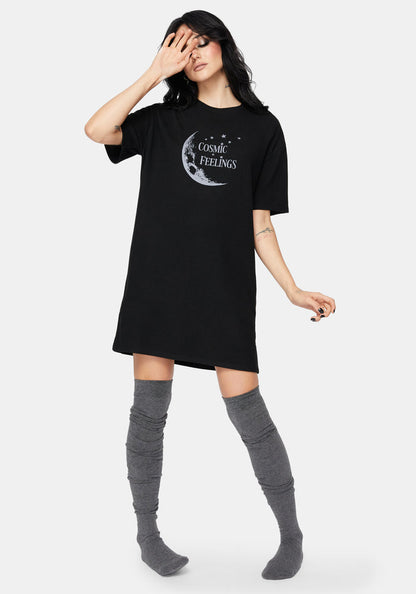 Cosmic Moon Graphic Print Mini Pyjama Tee Dress
