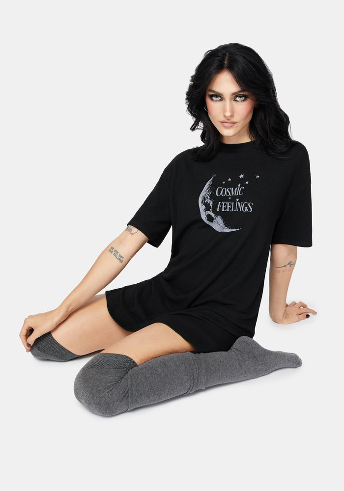 Cosmic Moon Graphic Print Mini Pyjama Tee Dress