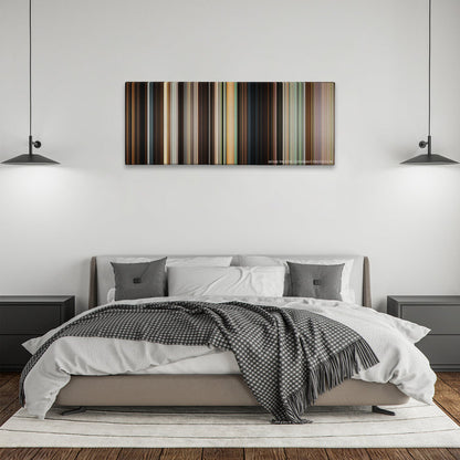 Crazy, Stupid, Love. color palette canvas above a bed, between two black pendant lamps