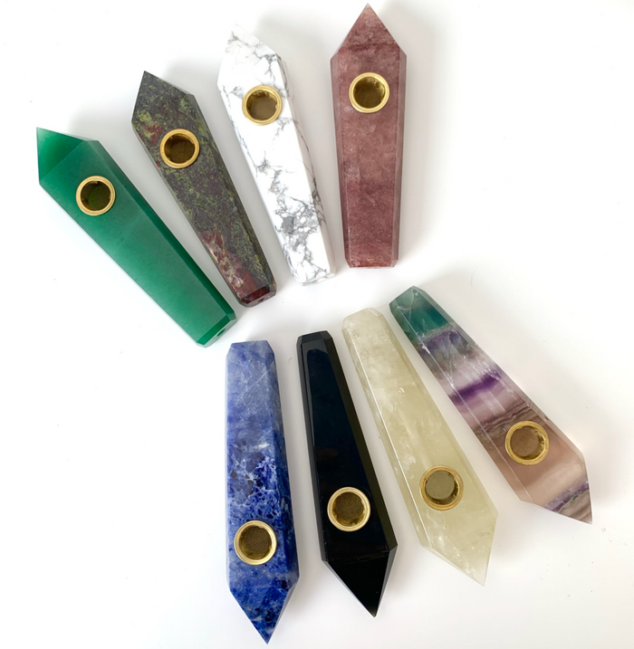 Amethyst Crystal Hand Pipe featuring a polished stone design for a stylish and smooth smoking experience.