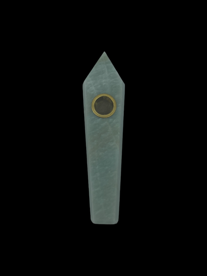 Lapis Lazuli Crystal Hand Pipe, a handcrafted blue stone piece with smooth airflow for enhanced smoking sessions.