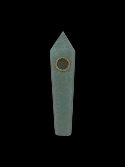 Lapis Lazuli Crystal Hand Pipe, a handcrafted blue stone piece with smooth airflow for enhanced smoking sessions.