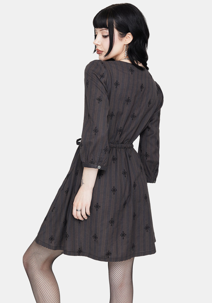 Diana Cotton Blend Stripe Cross Embroidered Mini Dress