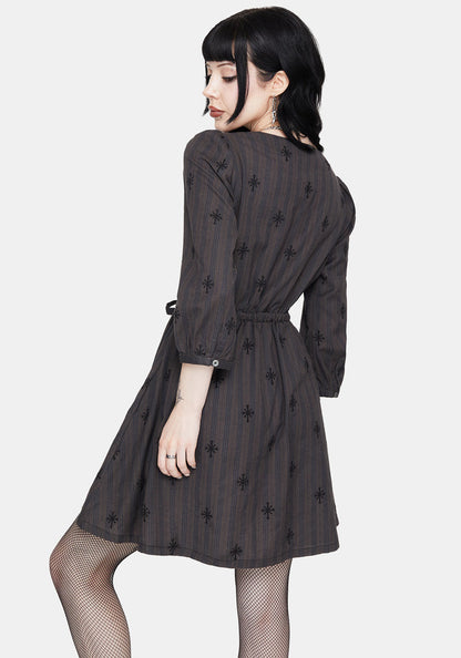 Diana Cotton Blend Stripe Cross Embroidered Mini Dress