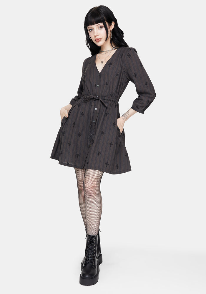 Diana Cotton Blend Stripe Cross Embroidered Mini Dress