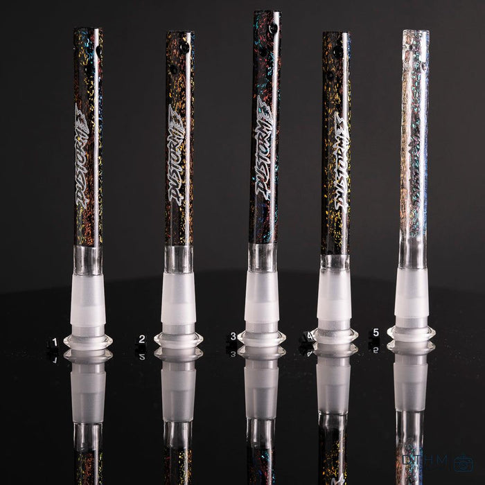 Dustorm Dichroic Clear Downstem: Reflective Design, High-Quality Glass, Various Sizes, Modern Look, Art and Practicality