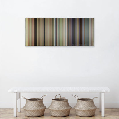 Dumb and Dumber To color palette canvas above a white bench with three woven baskets