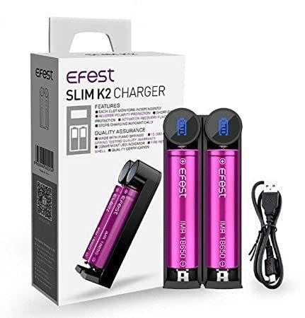 Efest Slim K2 Charger: Dual Port 18650 Battery Charger, LED Indicators, Compact Design, Overcharge Protection, Versatile Compatibility