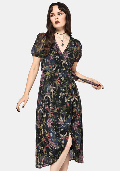 Elide Black Orchid Wrap Midaxi Dress