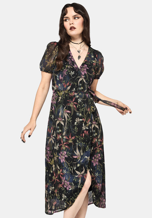 Elide Black Orchid Wrap Midaxi Dress