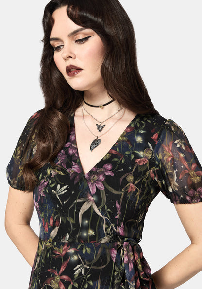 Elide Black Orchid Wrap Midaxi Dress