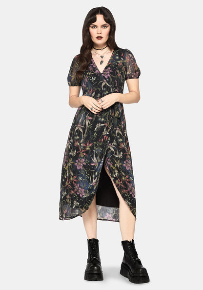 Elide Black Orchid Wrap Midaxi Dress