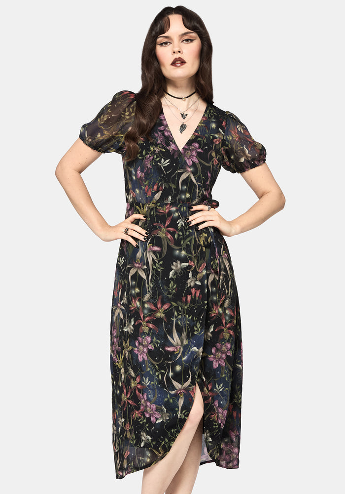 Elide Black Orchid Wrap Midaxi Dress