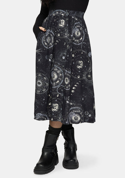 Elise Celestial Print Button Down Midi Skirt