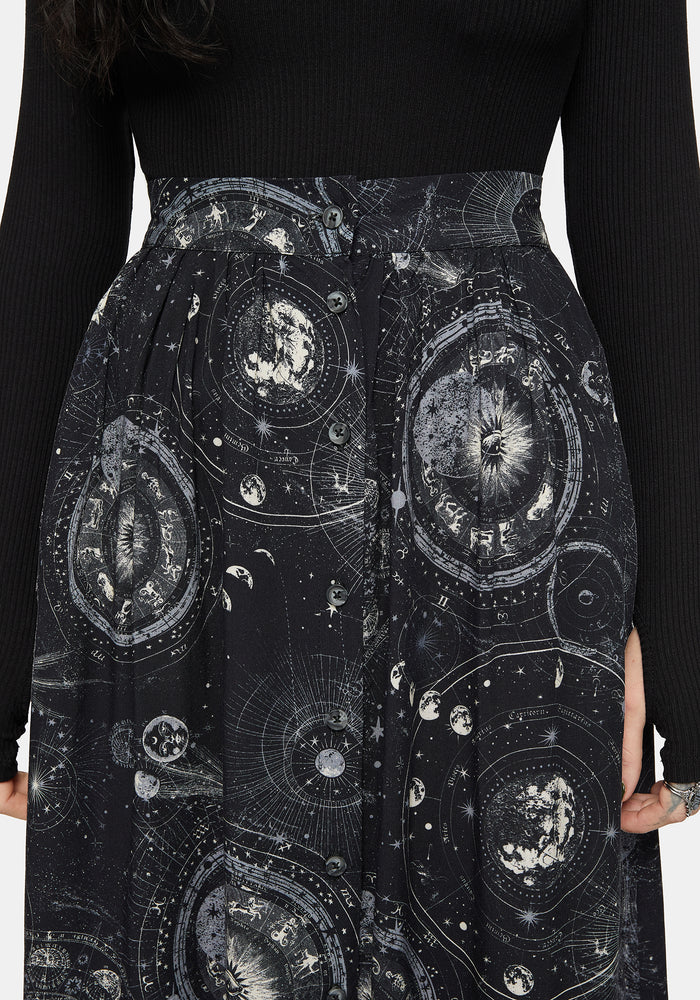 Elise Celestial Print Button Down Midi Skirt