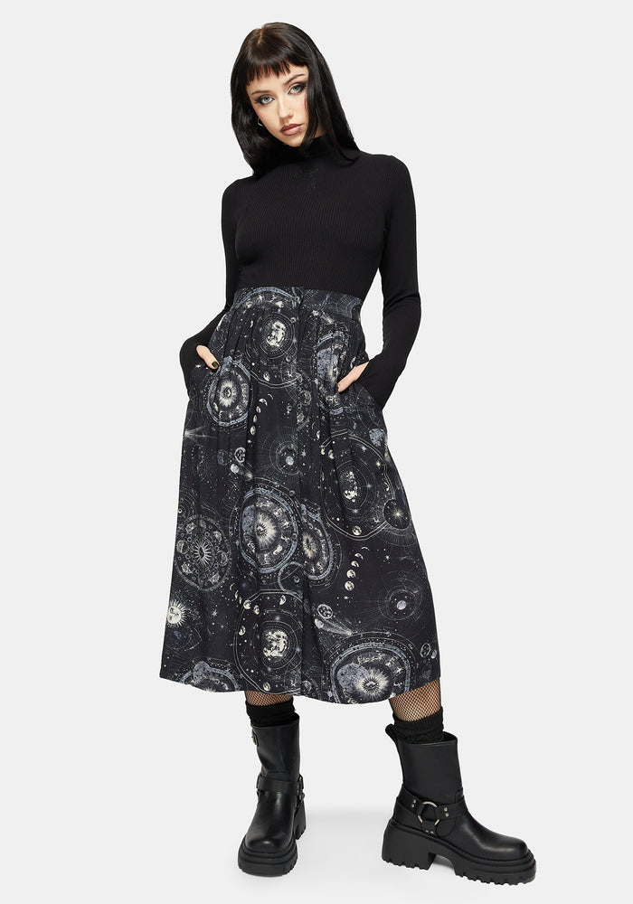 Elise Celestial Print Button Down Midi Skirt