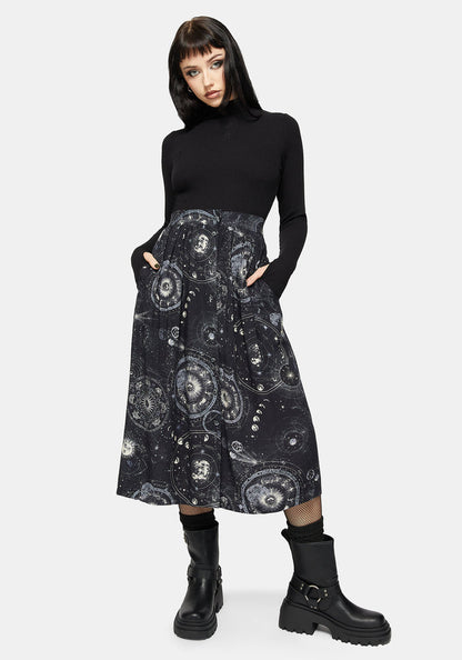 Elise Celestial Print Button Down Midi Skirt