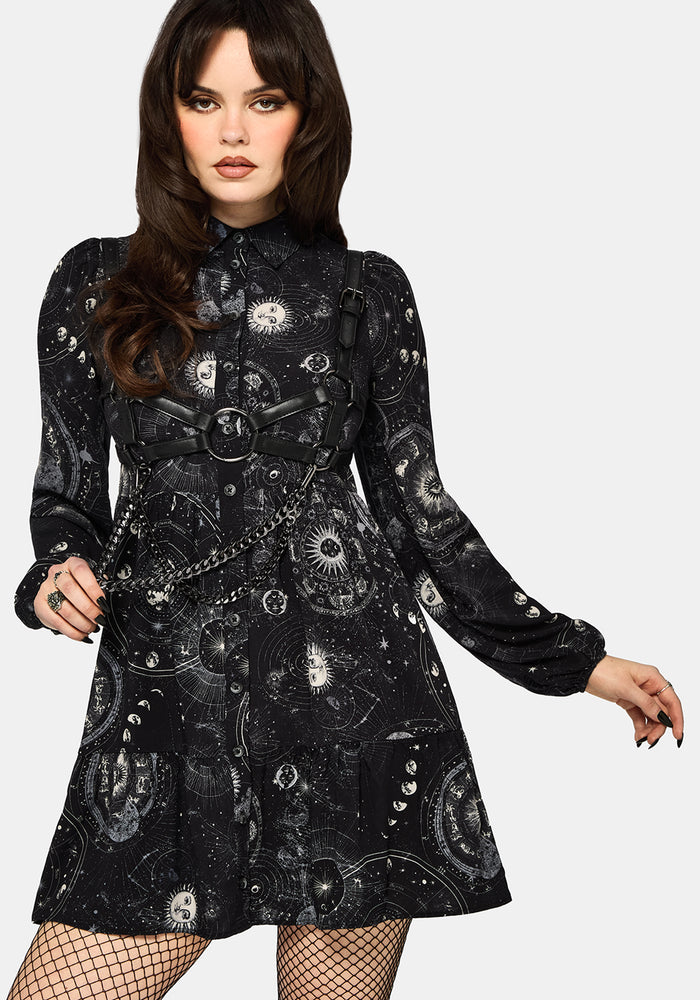 Elise Celestial Print Mini Shirt Dress UK 10