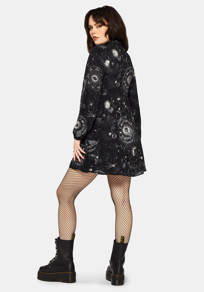Elise Celestial Print Mini Shirt Dress UK 10