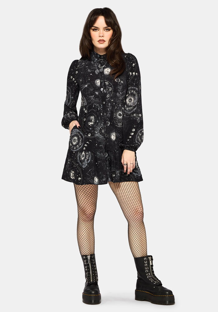 Elise Celestial Print Mini Shirt Dress UK 10