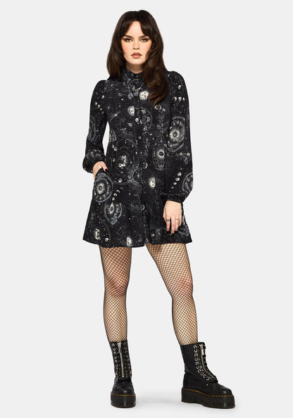 Elise Celestial Print Mini Shirt Dress UK 10