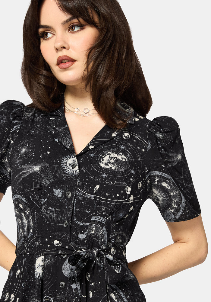 Elise Celestial Print Puff Sleeve Midaxi Shirt Dress UK 10