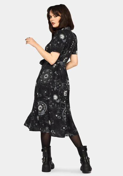 Elise Celestial Print Puff Sleeve Midaxi Shirt Dress UK 10