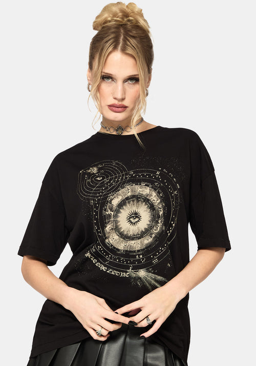 Elise Zodiac Celestial Print Oversized T-Shirt